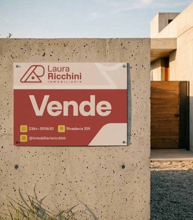 Cartel de venta de Laura Ricchini Inmobiliaria en una propiedad, referencia de identidad de marca